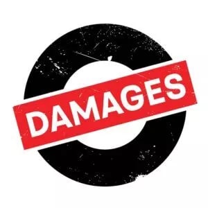 The word "damages" in a circle